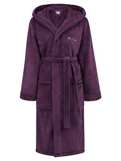 Di Vadini Unisex Herren Damen Bademantel Florenz mit Kapuze I Morgenmantel flauschig I Nachtwäsche aus edler Mikrofaser Farbe: Plum Gr. L von Di Vadini