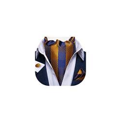 DiBanGu Ascot-Krawatten für Herren, Hochzeit, Jacquard, gewebt, 100 % Seide, Ascot-Krawatte für Herren, Krawatte und Einstecktuch-Set, 3 Stück, 03-blau und braun, Einheitsgröße von DiBanGu