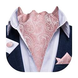 DiBanGu Ascot-Krawatten für Herren, Hochzeit, Jacquard, gewebt, 100 % Seide, Ascot-Krawatte für Herren, Krawatte und Einstecktuch-Set, 3 Stück, Rosa Paisleymuster, Einheitsgröße von DiBanGu