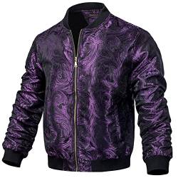 DiBanGu Bestickte Bomberjacken für Herren Leichte Herren Varsity Jacken Paisley Casual Windbreaker Reißverschluss, Dunkles Violett, S von DiBanGu