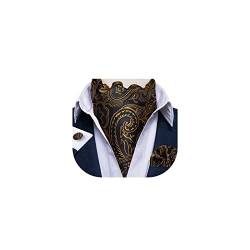 DiBanGu Cravat Ties For Men Plaids Paisley Ascot Scarf Tie with Pocket Square Cufflinks Wedding Party, 02 - Schwarz Gold, Einheitsgröße von DiBanGu