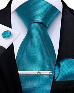 DiBanGu Einfarbig Türkis Krawatte für Herren formellen Seiden-krawatte und Einstecktuch Manschettenknöpfe Hochzeit Party Krawattenklammer Set von DiBanGu