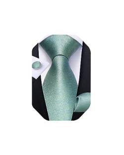 DiBanGu Extra lange Krawatte für Herren Seide aus Krawatte und Einstecktuch Manschettenknöpfe Set Business (160 cm XL), Salbeigrün massiv, Einheitsgröße von DiBanGu