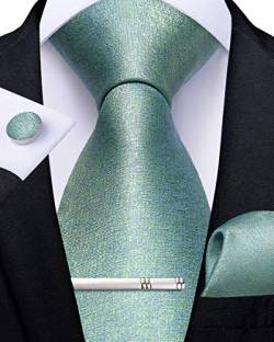 DiBanGu Formelle Herren Grün Krawatte Seide Hellgrün Krawatte und Einstecktuch Manschettenknöpfe Krawattenklammer für Smoking Hochzeit Party von DiBanGu