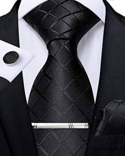 DiBanGu Formelle Herren schwarze Krawatte Seide Quadrat Krawatte und Einstecktuch Manschettenknöpfe Krawattenklammer Geschenkbox-Set für Smoking Hochzeit Party von DiBanGu