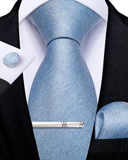 DiBanGu Hellblau Krawatte für Männer Formelle Hochzeit Seiden Blau Krawatte und Einstecktuch Manschettenknöpfe Krawattenklammer Geschenkbox-Set von DiBanGu