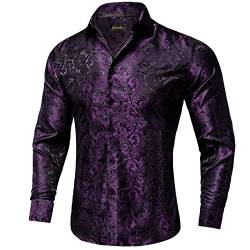 DiBanGu Herren-Hemden aus Seide, Paisleymuster, gewebt, langärmelig, Knopfleiste, Hemd mit Kragennadel, für Männer, Hochzeitsfeier, schwarz / lila, 3X-Groß von DiBanGu