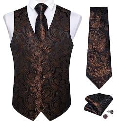 DiBanGu Herren Hochzeit Paisley Anzug Weste, Weste Krawatte und Einstecktuch Manschettenknöpfe groß und hoch, Braun 609, Medium von DiBanGu