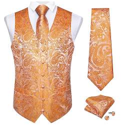 DiBanGu Herren Hochzeit Paisley Anzug Weste, Weste Krawatte und Einstecktuch Manschettenknöpfe groß und hoch, Orange 189, X-Large von DiBanGu