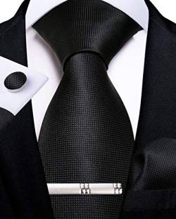 DiBanGu Herren Krawatte Set Seide Schwarz Einfarbig Krawatte Einstecktuch Manschettenknöpfe Krawattenklammer Set Formelle Geschäftsfeier von DiBanGu