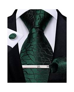 DiBanGu Herren-Krawatten-Set, Seide, Einstecktuch, Manschettenknöpfe, Krawattenhalter, formelle Business-Anlässe, grün gestreift, Einheitsgröße von DiBanGu