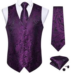 DiBanGu Herren-Manschettenknöpfe, Paisley-Anzug, Weste, Krawatte und Einstecktuch, groß und groß, 22-violette Blumen, Medium von DiBanGu