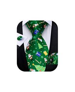 DiBanGu Herren-Manschettenknöpfe aus massiver Seide, Krawatte und Einstecktuch, Hochzeitskrawatte, formell, Grün/Weiß Schneemann, Einheitsgröße von DiBanGu