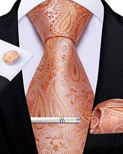 DiBanGu Herren Orange Paisley Krawatte formelle Seiden-Krawatte & Einstecktuch Manschettenknöpfe Krawattenklammer Hochzeitsfeier Abschlussball Set von DiBanGu
