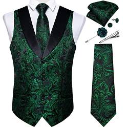 DiBanGu Herren-Paisley-Anzugweste aus Seide, Jacquard-Weste und Krawatten-Set, Schalkragen, Smoking-Kleid, Weste für Party, Hochzeit, Paisleygrün, Small von DiBanGu