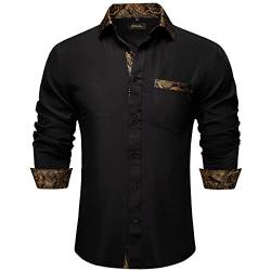 DiBanGu Herren Paisley Kleid Hemden Langarm Button Down Innen Kontrast Casual Business Hemd mit Kragen Pin, schwarz / goldfarben, 3X-Groß von DiBanGu