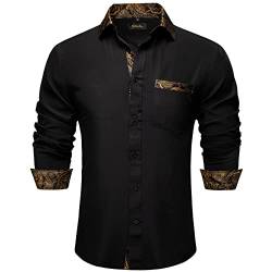 DiBanGu Herren Paisley Kleid Hemden Langarm Button Down Innen Kontrast Casual Business Hemd mit Kragen Pin, schwarz / goldfarben, Mittel von DiBanGu