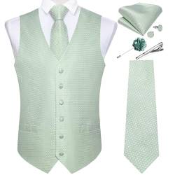 DiBanGu Herren-Paisley-Weste und Krawatte, Einstecktuch, Manschettenknöpfe, Weste, Anzug-Set für Smoking, Salbeigrün, X-Large von DiBanGu