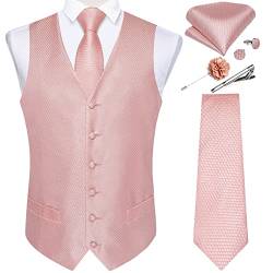 DiBanGu Herren Paisley Weste und Krawatte Einstecktuch Manschettenknöpfe Weste Anzug Set für Smoking, Roségold, X-Large von DiBanGu