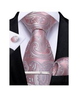 DiBanGu Herren Rosa paisley Krawatte Set mit Einstecktuch Manschettenknöpfe Krawattenklammer Set Formelle Geschäftsfeier von DiBanGu