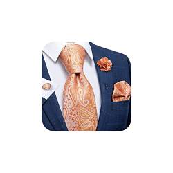 DiBanGu Herren Seide Krawatte und Anstecknadel Brosche Set Gewebte Einstecktuch Manschettenknöpfe Paisley Streifen Solide Krawatte Hochzeit Party Formal, Paisleymuster, Korallenrot, Einheitsgröße von DiBanGu