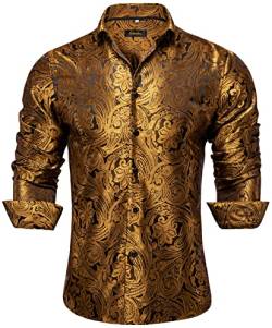 DiBanGu Herrenhemd, Seide, langärmelig, Knopfleiste, Paisleymuster, Hemd, Hemden für Männer, Party, Hochzeit, Gold, XL von DiBanGu