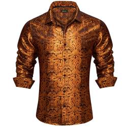 DiBanGu Herrenhemden aus Seide, Paisleymuster, gewebt, langärmelig, Button-Down-Hemd, mit Kragennadel für Herren, Hochzeit, Party, Burnt Orange Paisley, 3X-Groß von DiBanGu