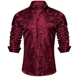 DiBanGu Herrenhemden aus Seide, Paisleymuster, gewebt, langärmelig, Button-Down-Kleid, Hemd mit Kragennadel, für Herren, Hochzeit, Party, Burgunderrotes Paisley, 3X-Groß von DiBanGu