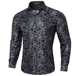 DiBanGu Herrenhemden aus Seide, Paisleymuster, gewebt, langärmelig, Button-Down-Kleid, Hemd mit Kragennadel, für Herren, Hochzeit, Party, Weiß Schwarz Paisley, Mittel von DiBanGu