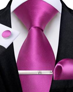 DiBanGu Magenta Krawatte für Herren Seide Anilinrot Einfarbig Krawatte und Einstecktuch Krawattenklammer mit Manschettenknöpfen für Hochzeit Party von DiBanGu