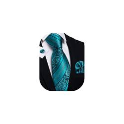 DiBanGu Paisley Herren-Krawatten-Set, Jacquard-Krawatte und Einstecktuch, Geschenkset, formelle Bussiness, normale Krawatte, Blaugrün gestreift, Einheitsgröße von DiBanGu