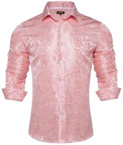 DiBanGu Paisley Herrenhemd, langärmelig, Knopfleiste, lässig, Seidenhemd für Herren, Hochzeit, Party, S-3XL, Blush Pink Paisley, L von DiBanGu