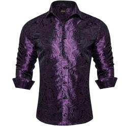 DiBanGu Paisley Herrenhemd, langärmelig, Knopfleiste, lässig, Seidenhemd für Herren, Hochzeit, Party, S-3XL, Lila Paisley, XX-Large von DiBanGu