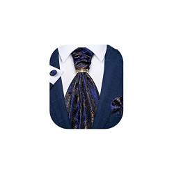 DiBanGu Paisley Krawatte für Herren, 4 Stück gewebte Ascot-Krawatte, Einstecktuch, Manschettenknöpfe mit Krawattenring-Set, Blaues Paisley, Einheitsgröße von DiBanGu