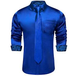 DiBanGu Satin Hemd und Krawatten Sets für Herren Innenkontrast Herren Kleid Shirts Langarm Herren Casual Button-Down Shirts, Königsblau, 3X-Groß von DiBanGu