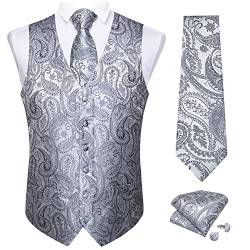 Herren-Manschettenknöpfe mit Paisleymuster, Weste, Krawatte und Einstecktuch, groß und groß, 03 Silber, Large von DiBanGu