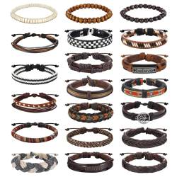 Diamday 20 Stück Geflochtene Lederarmbänder für Männer und Frauen Holzperlen Hanfschnur Gewebt Manschettenwickel Cooles Armband Ethnische Tribal-Seilarmbänder Set Vatertagsgeschenk von Diamday