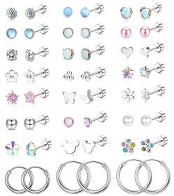 Diamday 24Paare 20G Chirurgenstahl Ohrstecker Set für Damen Männer CZ Herz Blume Stern Mond Multipack Flach Zurück Ohrringe Chirurgenstahl Knorpel Hoops Helix Tragus Daith Ohrringe Piercing Schmuck von Diamday