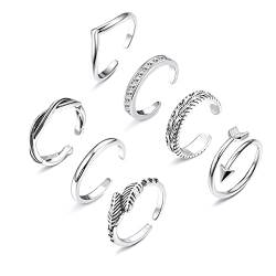 Diamday 8/10 PCS Einstellbar Zehenring für Damen Herren Offener Schwanz Ring Blume Knoten einfach Zehenring Silber Gold Strand Fuß Ringe Geschenke Schmuck Set von Diamday