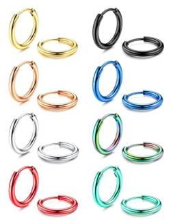 Diamday 8 Paar kleine Ohrringe für Männer Frauen Edelstahl Huggie Hoop Ohrringe Knorpel Helix Lappen Schläfer Hypoallergene Hoop-Ohrringe Set 20G 8mm/10mm/12mm/14mm von Diamday