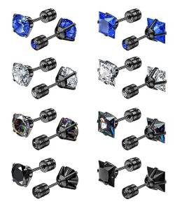 Diamday 8Paar Titan Stahl Schraube zurück Ohrstecker für Männer Frauen Chirurgischer Edelstahl Regenbogen 5A Cubic Zirkonia Ohrstecker Schlaf Hypoallergene Doppelseitige Ohrringe Knorpel Piercing von Diamday