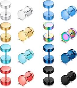 Diamday 8Paare Ohrstecker Edelstahl Für Herren Damen Fake Plugs Ohr Piercing Ohrringe Runde Tunnel Schraube Barbell Ohrstecker Punk Rock Creolen Ohrschmuck Regenbogen Schraubverschluss Ohrringe 7MM von Diamday