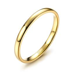 Diamday 925 Sterling Silber Ring für Damen Herren Hochglanzpoliert Schlicht Hochzeit Ehering für Paar Gold Elegant Verlobung Ring Einfach Gefüllt Ringe 2MM Ringgröße 52 von Diamday
