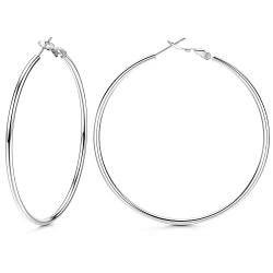 Diamday Creolen Damen Herren 925 Sterling Silber Post Hoop Ohrringe Hypoallergene 18K Gold plattiert Big Creolen Hoops Ohrringe 20-70mm von Diamday