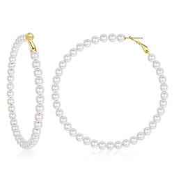 Diamday Pearls Damen Ohrringe Offener Kreis Perlenohrringe Perlen Creolen Reifen Ohrringe C-förmige Perlenohrringe Perlen Schmuck Geschenke für Frauen von Diamday