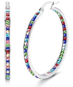 Dimaday Große Creolen Edelstahl Creolen für Frauen Multicolor Strass Creolen Nette Huggie Ohrringe Schmuck-Set 35MM/40MM/50MM von Diamday