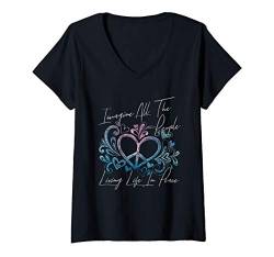 Damen Imagine Hippie People Living Life in Peace and Love Gift T-Shirt mit V-Ausschnitt von Diamond Deals LLC