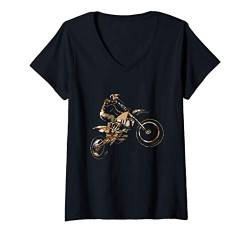 Damen Motorcross Dirt Bike Racing Camo Camouflage Motorcycle Rider T-Shirt mit V-Ausschnitt von Diamond Deals LLC