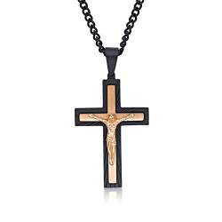 Diamant behandelt Herren Kreuz Halskette mit Schwarz & Rose Gold IP Plating. Die Edelstahl massiv Stahl Kruzifix Anhänger und Kette für Männer ist das perfekte Geschenk für Ihn. von Diamond Treats