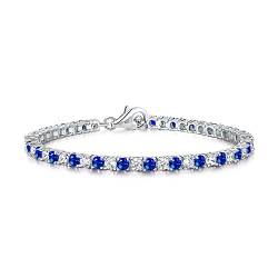 Diamond Treats 925 Sterling Silber Tennis Armbänder für Damen mit weißen und blauen Zirkonia Steinen, Saphirblaues Armband für Frauen und Mädchen, kurze Silberarmbänder für Damen von Diamond Treats